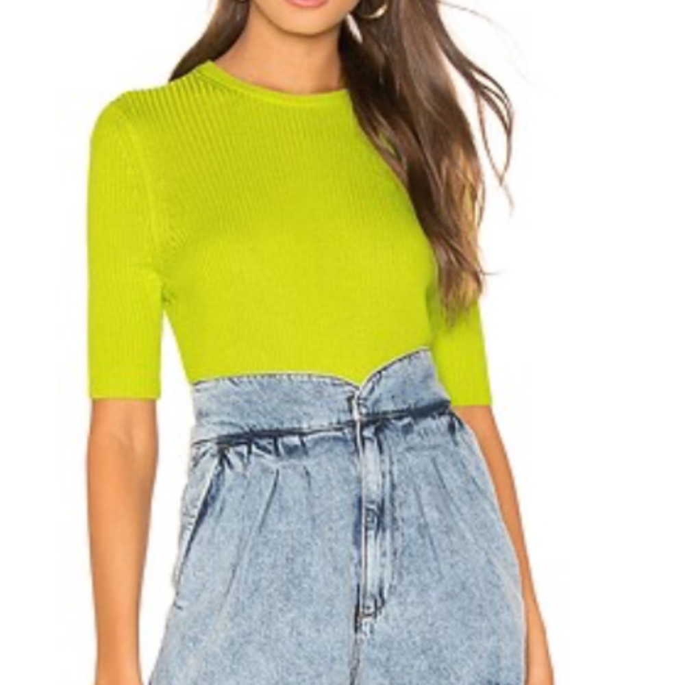 Mara Hoffman Green Ribbed Fitted 3/4 Sleeve Knit Top